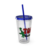 Vintage Turtles Record & Tapes Store Logo Sunsplash Reusable 16 Ounce Tumbler With Straw - POPvault