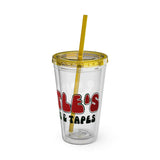 Vintage Turtles Record & Tapes Store Logo Sunsplash Reusable 16 Ounce Tumbler With Straw - POPvault