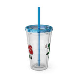 Vintage Turtles Record & Tapes Store Logo Sunsplash Reusable 16 Ounce Tumbler With Straw - POPvault