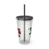 Vintage Turtles Record & Tapes Store Logo Sunsplash Reusable 16 Ounce Tumbler With Straw - POPvault