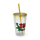 Vintage Turtles Record & Tapes Store Logo Sunsplash Reusable 16 Ounce Tumbler With Straw - POPvault