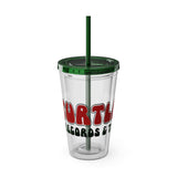 Vintage Turtles Record & Tapes Store Logo Sunsplash Reusable 16 Ounce Tumbler With Straw - POPvault
