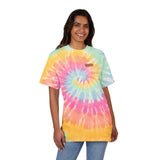 Vintage Turtles Record & Tapes Store Logo Unisex Vibrant Oversized Tie - Dye Short Sleeve T-Shirt with Embroidery - POPvault