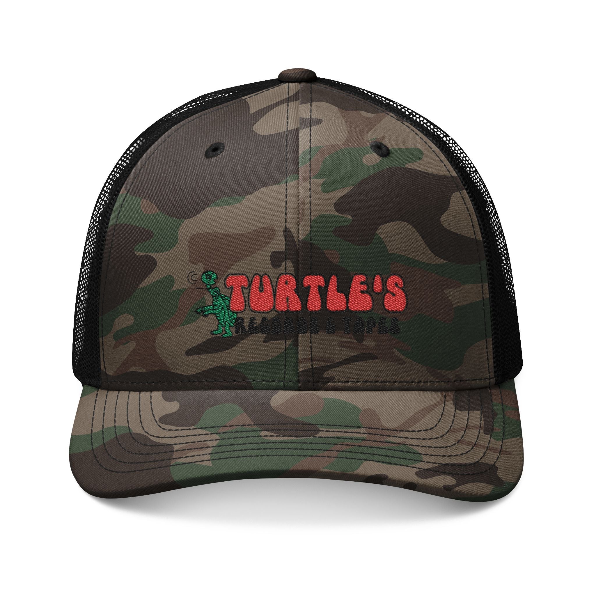 Vintage Turtles Records & Tapes Logo Embroidered Camouflage Trucker Hat - POPvault
