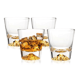 Whiskey Glasses Crystal Clear Gold Heavy Base Bourbon - 10oz - POPvault
