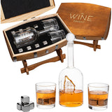 Wood Barrel Whiskey 24 Oz. Decanter with Antique Ship With 2 11 Oz. Glasses & Drink Chiller Stones - POPvault