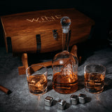 Wood Barrel Whiskey 24 Oz. Decanter with Antique Ship With 2 11 Oz. Glasses & Drink Chiller Stones - POPvault