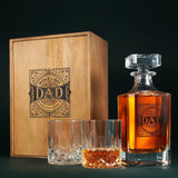 Wooden Boxed "DAD" Whiskey 730 ml Decanter Gift Set With 2 Whiskey Glass - POPvault