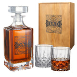 Wooden Boxed "DAD" Whiskey 730 ml Decanter Gift Set With 2 Whiskey Glass - POPvault