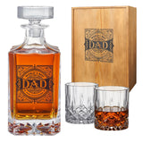 Wooden Boxed "DAD" Whiskey 730 ml Decanter Gift Set With 2 Whiskey Glass - POPvault